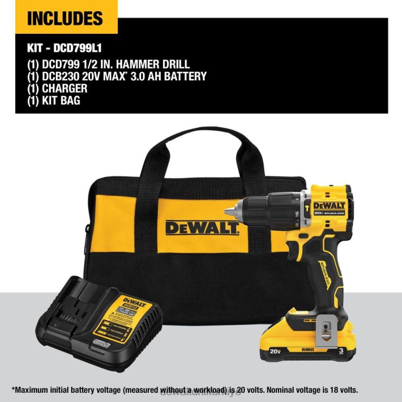 20v max 1/2in darbeli matkap atomik kompakt serisi akülü kit DEWALT R206851 aletler