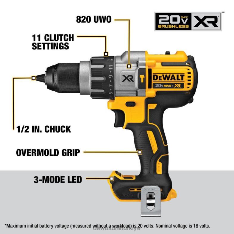 20v max xr darbeli matkap (çıplak alet) DEWALT R206834 aletler