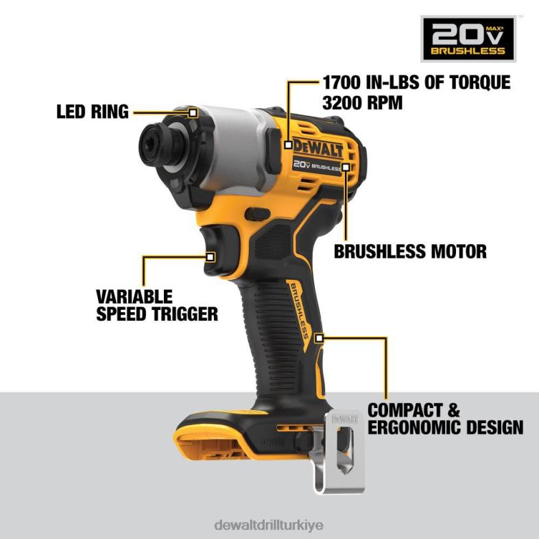 20v maksimum darbeli vidalama makinesi 1/4 inç fırçasız kablosuz (çıplak alet) DEWALT R2068147 aletler