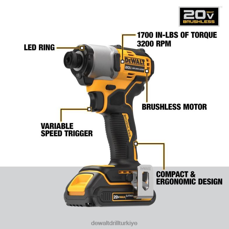 20v max 1/4in darbeli sürücü kiti fırçasız kablosuz DEWALT R206885 aletler