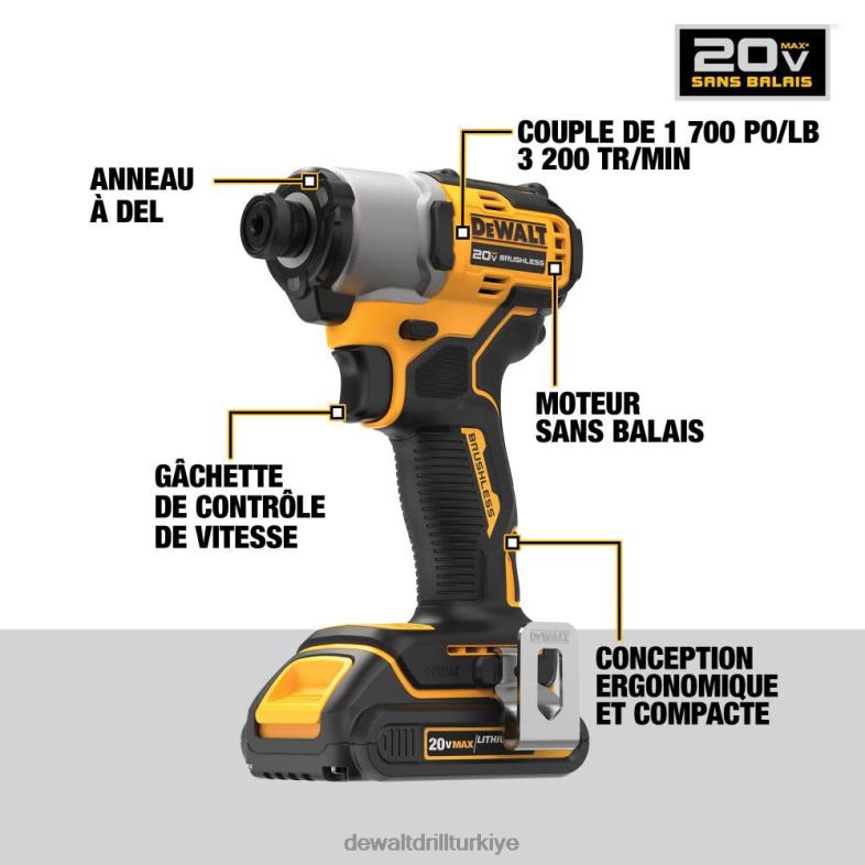 20v max 1/4in darbeli sürücü kiti fırçasız kablosuz DEWALT R206885 aletler