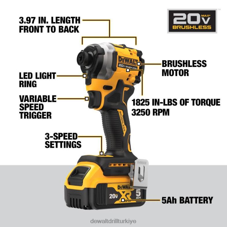 atomik 20v max darbeli sürücü kiti 1/4in 3 hızlı fırçasız kablosuz DEWALT R206814 aletler