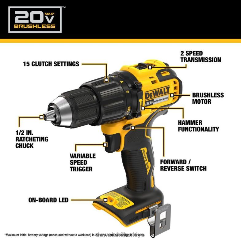 20v max fırçasız akülü 1/2 inç darbeli matkap seti DEWALT R206855 aletler