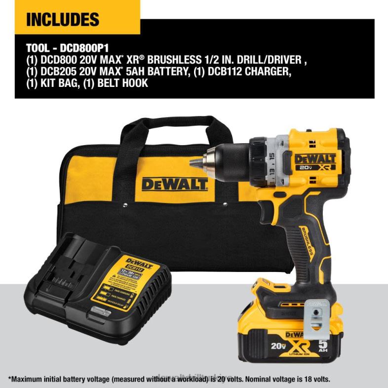 20v max xr fırçasız kablosuz 1/2 inç matkap/sürücü kiti DEWALT R206838 aletler