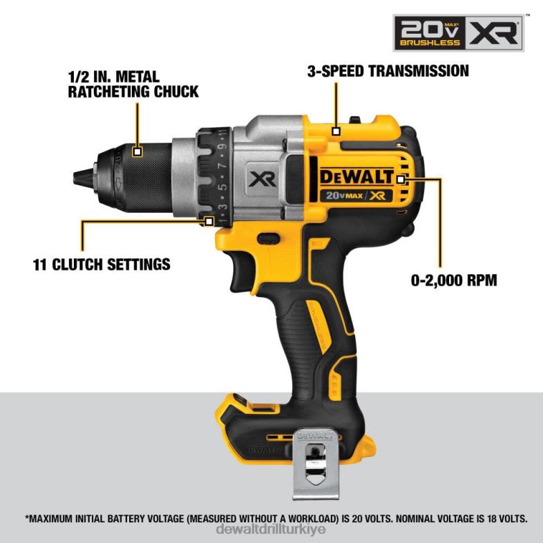 dcd991b - 20v max xr lityum iyon fırçasız 3 vitesli matkap/tornavida (çıplak alet) DEWALT R206828 aletler