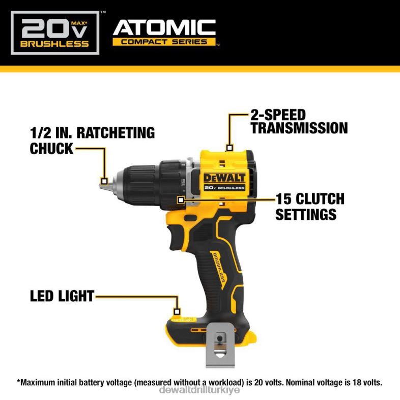 powerstack 20v maksimum pil ve şarj kiti paketi ile atomik kompakt matkap sürücüsü DEWALT R2068160 aletler