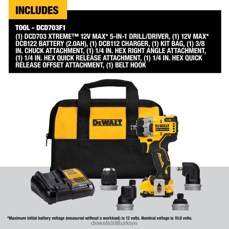 xtreme 12v max 5'i 1 arada matkap/sürücü fırçasız kablosuz kit DEWALT R20685 aletler